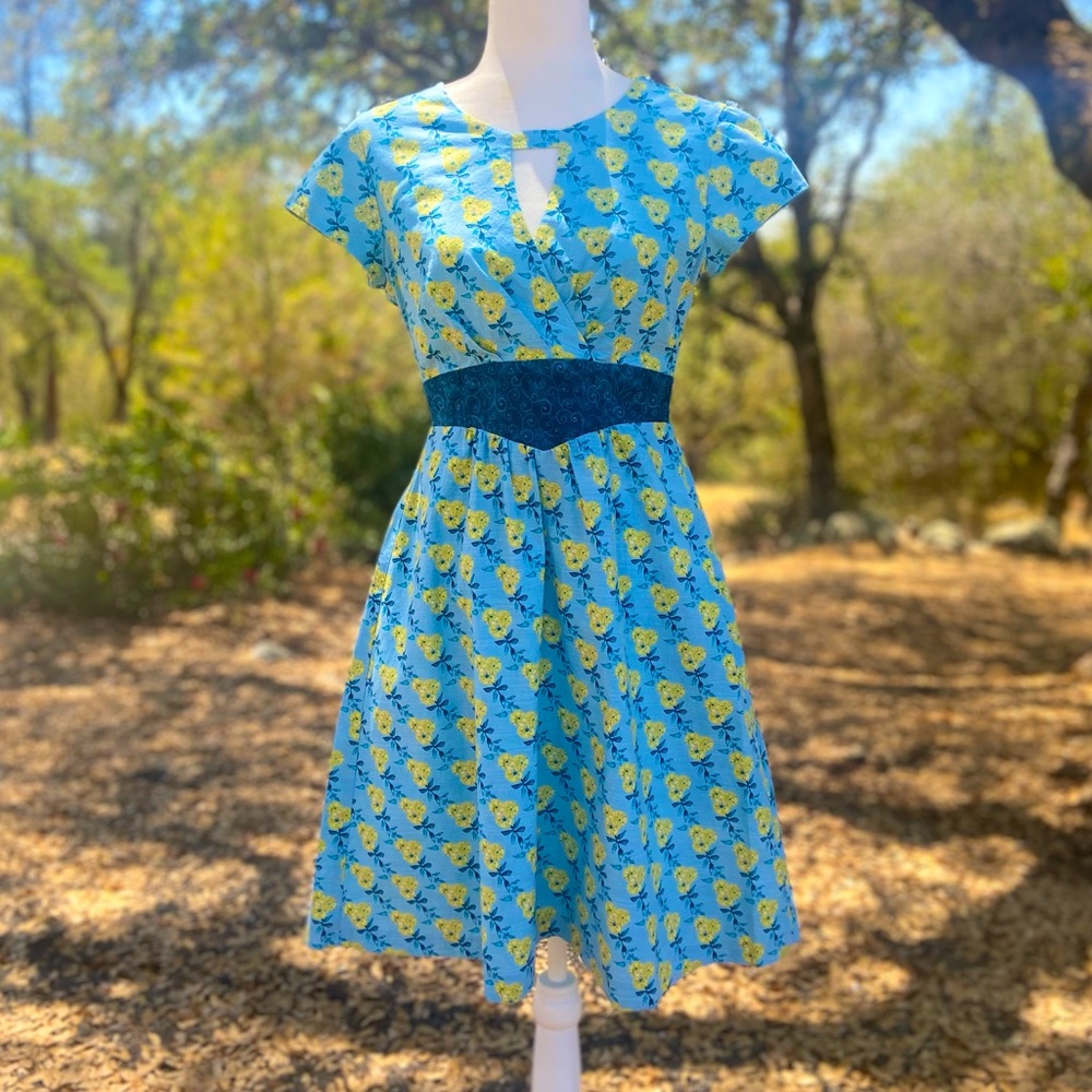 Vintage Blue and Yellow Floral Dress